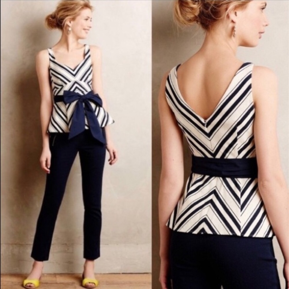 MOVING SALE Anthropologie Maeve mitered stripe peplum top
